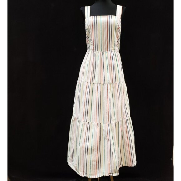 J Crew Womens Rainbow Stripe Tiered Maxi Dress Size 10 Preppy Vacation Stretch - Picture 1 of 16